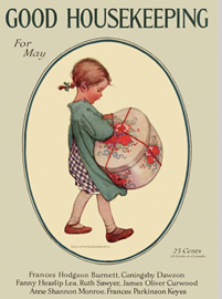 Cover of a 1921 vintage Good Housekeeping issue featuring a child carrying a box.
