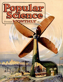 Vintage 1923 Popular Science magazine cover featuring an early wind turbine.